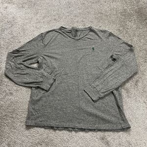 Polo Ralph Lauren V-Neck Tee Mens Medium Gray Long Sleeve Cotton T-Shirt Casual
